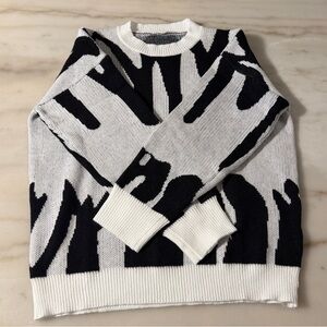 ZAFUL Y2K Black White Oversized Knit Sweater Men’s Small Graphic Crewneck